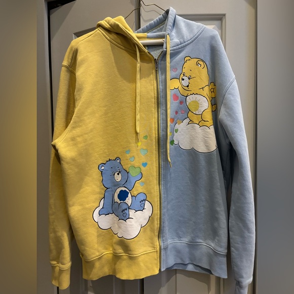 Women’s Care Bears color block blue/yellow zip hoodie Jacket-Sweatshirt cartoon - Picture 2 of 9